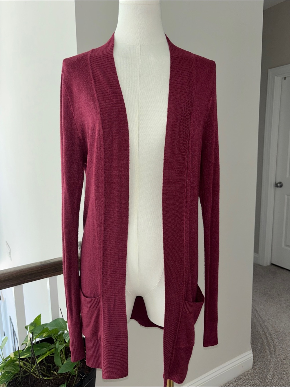 Open-Front Wine Longline Cardigan Sweater